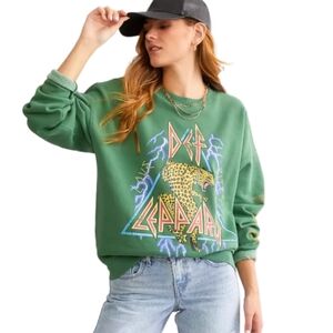 GOODIE TWO SLEEVES LICENSED DEF LEPPARD GRAPHIC GREEN SWEATSHIRT SIZE LARGE